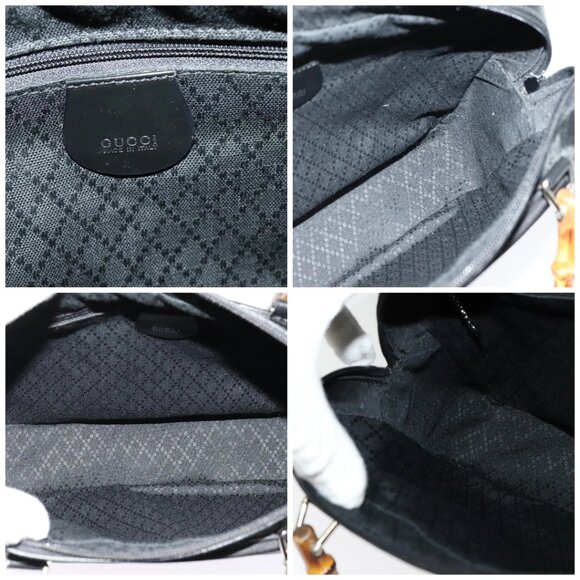 GUCCI Bamboo Hand Bag Nylon 2way Black Silver 000 2040 0538 Auth SW805 - Picture 15 of 16